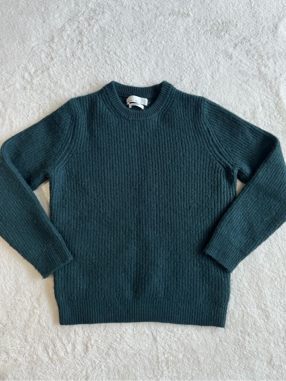 Massimo Dutti LAB Green Ribbed Wool-Cotton Crewneck Womens' Sweater